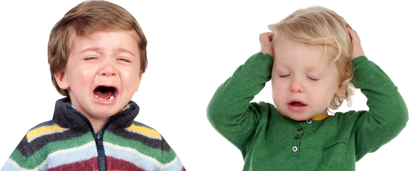 Little Child Crying and Another Covering His Ears