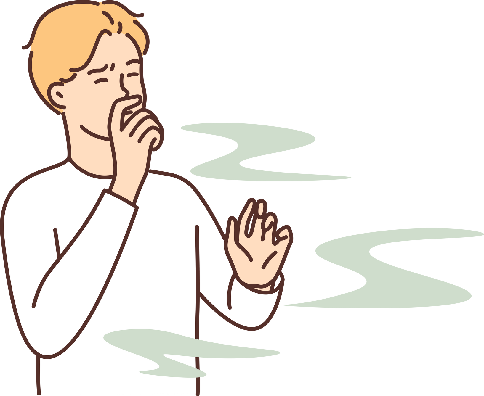 Man covers nose so as not to smell unpleasant smell from harmful production